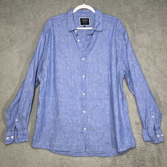 Charles Tyrwhitt Men's XL 100% Linen Blue Button Down Shirt - Picture 1 of 7